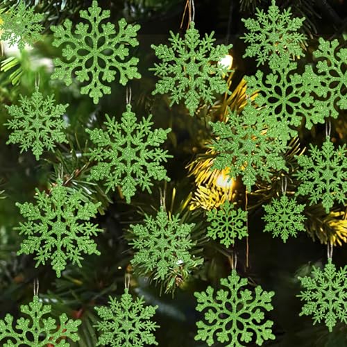 Schneeflocken-Ornamente, Kunststoff, Limettengrün, Schneeflocken, hängende Ornamente für Weihnachtsbaum, Winterwunderland, Eiskönigin… – Ansicht 1