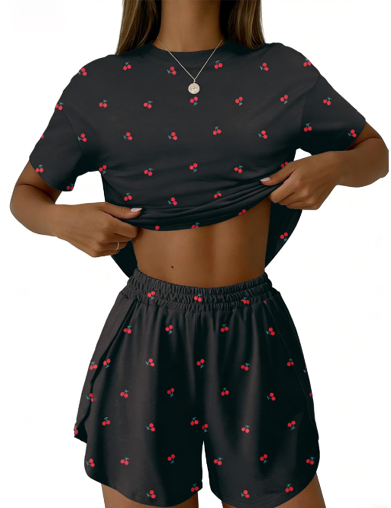 IECCP Schlafanzug Damen Kurz Pyjama Kurzarm Pyjamas Set Nachtwäsche Schlafanzugoberteile Zweiteiliger Sommer Loungewear Sleepwear Hausanzug für Zuhause Urlaub Freizeit