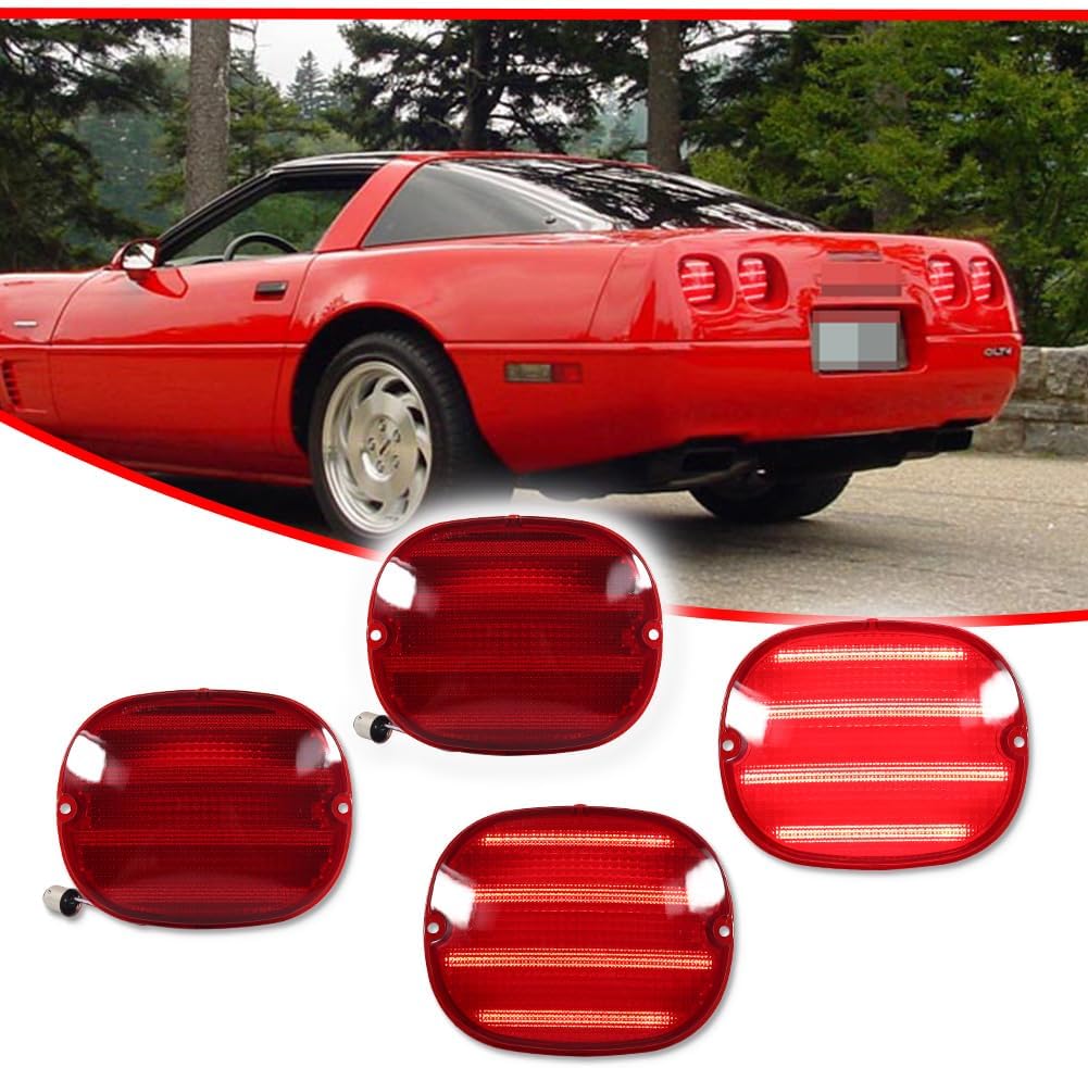 4pcs Rear Taillight Red LED Lamp for 1990 1991 1992 1993 1994 1995 1996 Chevy Corvette C4 Red Lens Tail Brake Turn Signal Light