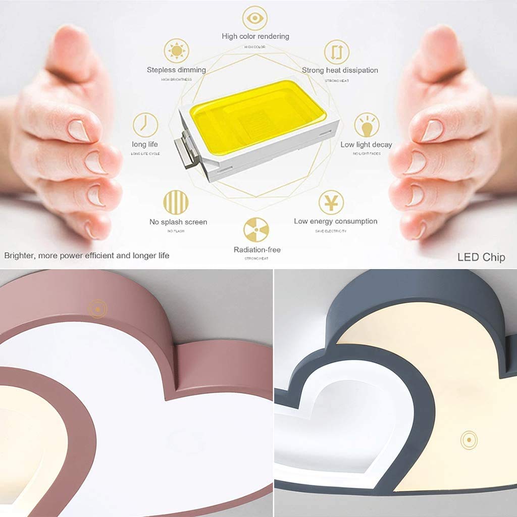 LED Soffitto Del Luce Della Lampada Vivaio Telecomando Dimmerabili 3000K-6000K Plafoniera Creativa Moderna Romantica Forma Di Lampadario Cuore Luci Decorazione Acrilico Ragazza Camera Letto,Rosa,55cm