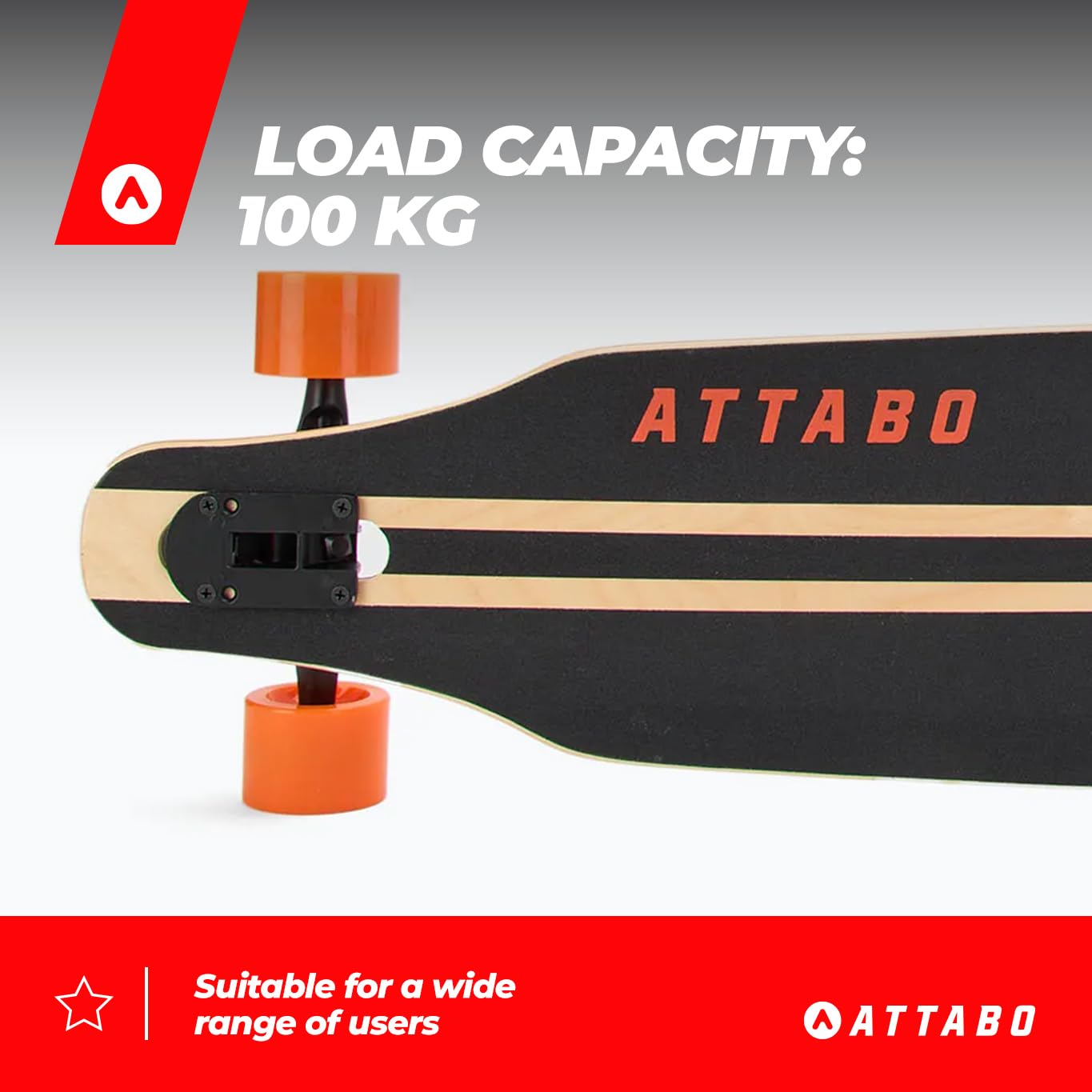 ATTABO Longboard Flowrider Noir Planche Bois d'érable 9 x 38 7 essieux Aluminium Roulement ABEC-7 Roues 78A 70 x 51 mm