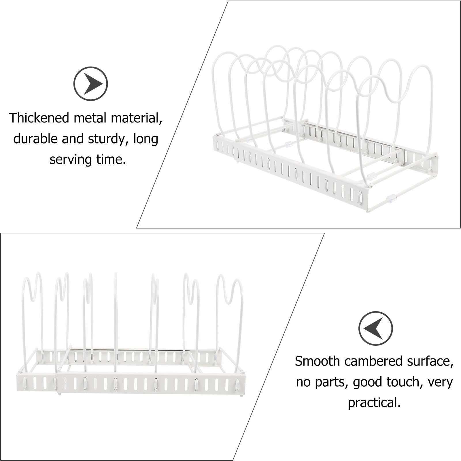 Soporte para Tapa de Olla de Hierro Blanco Extensible de Mesa | Organizador de Cocina, Superficie Curvada Estable E, Diseño Sencillo y Creativo