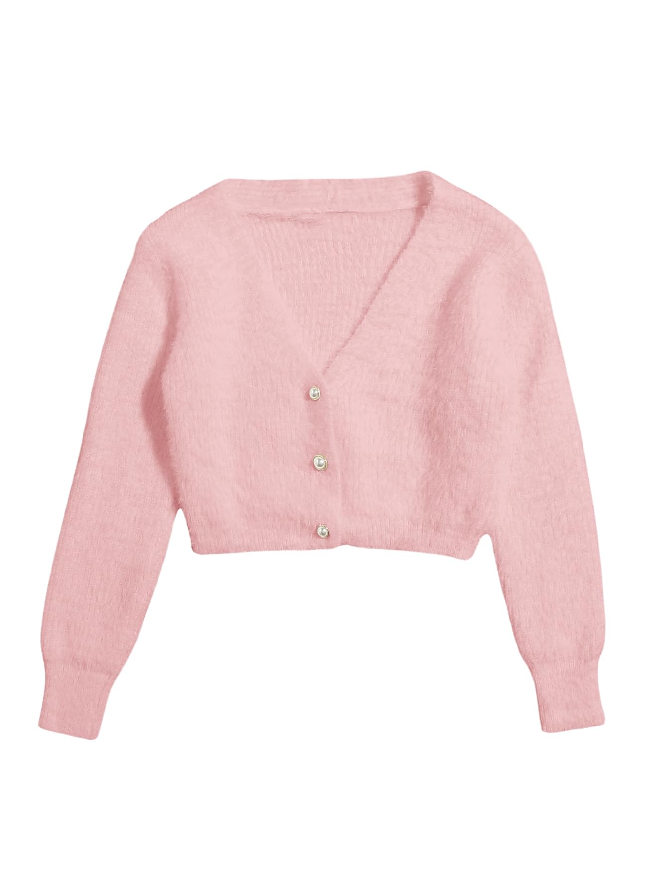 GORGLITTER Womens Fuzzy Crop Sweater Cardigan 2025 Winter Holiday Outfits Chunky Pearl Button Down Long Sleeve Cardigan Light