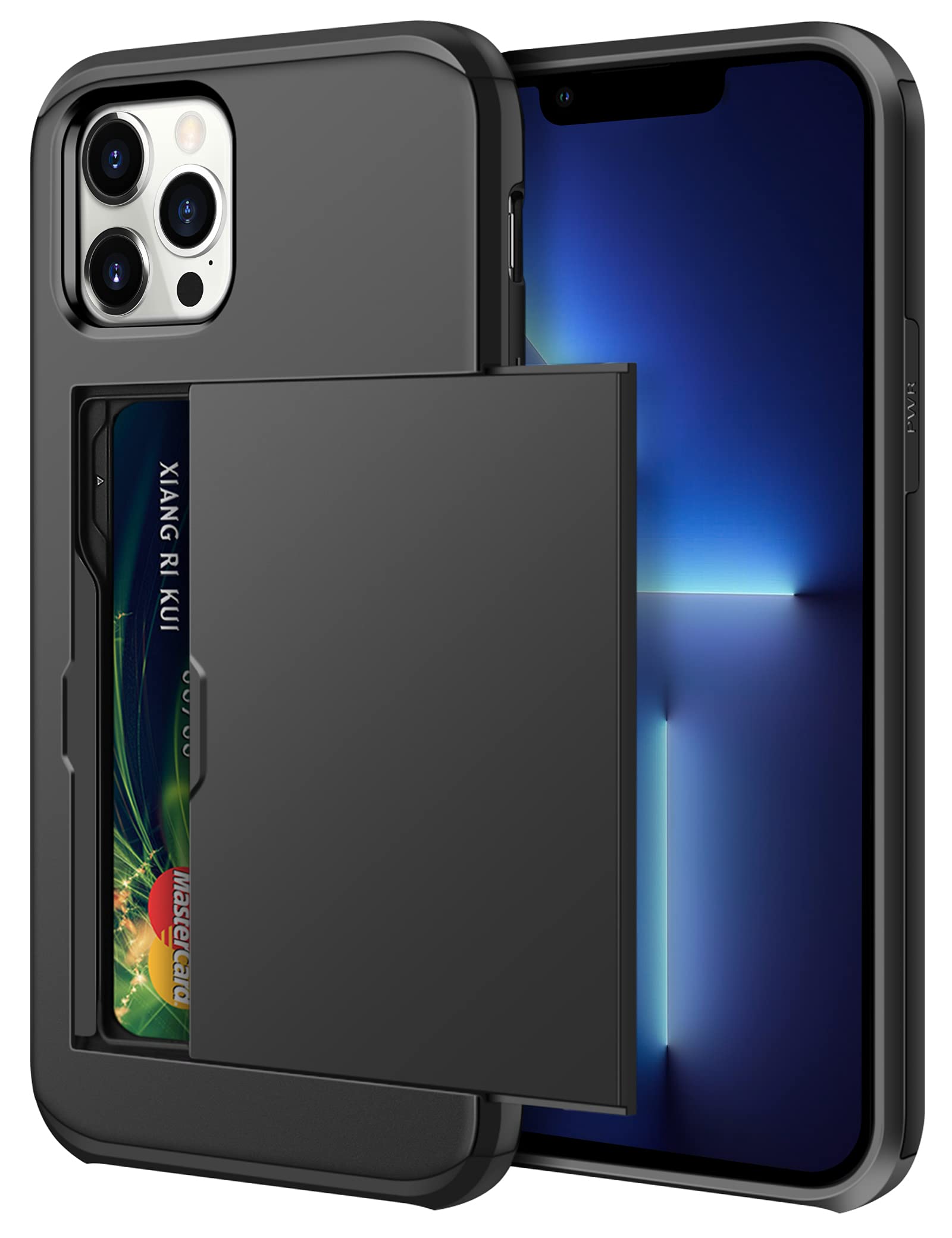 Photo 1 of **PACK OF 2** SAMONPOW Compatible with iPhone 13 Pro Max Case with Card Holder Dual Layer Wallet Case Heavy Duty Protection Shockproof Case for Women Men Anti-Scratch Case for iPhone 13 Pro Max 6.7 inch Black