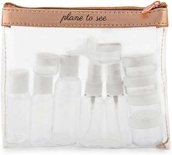 Miamica Women's “Plane to See” TSA Compliant Travel Toiletry Bag with 15 Pieces Clear/Rose Gold 7.5” L x 6.5” W x 1.25” D
