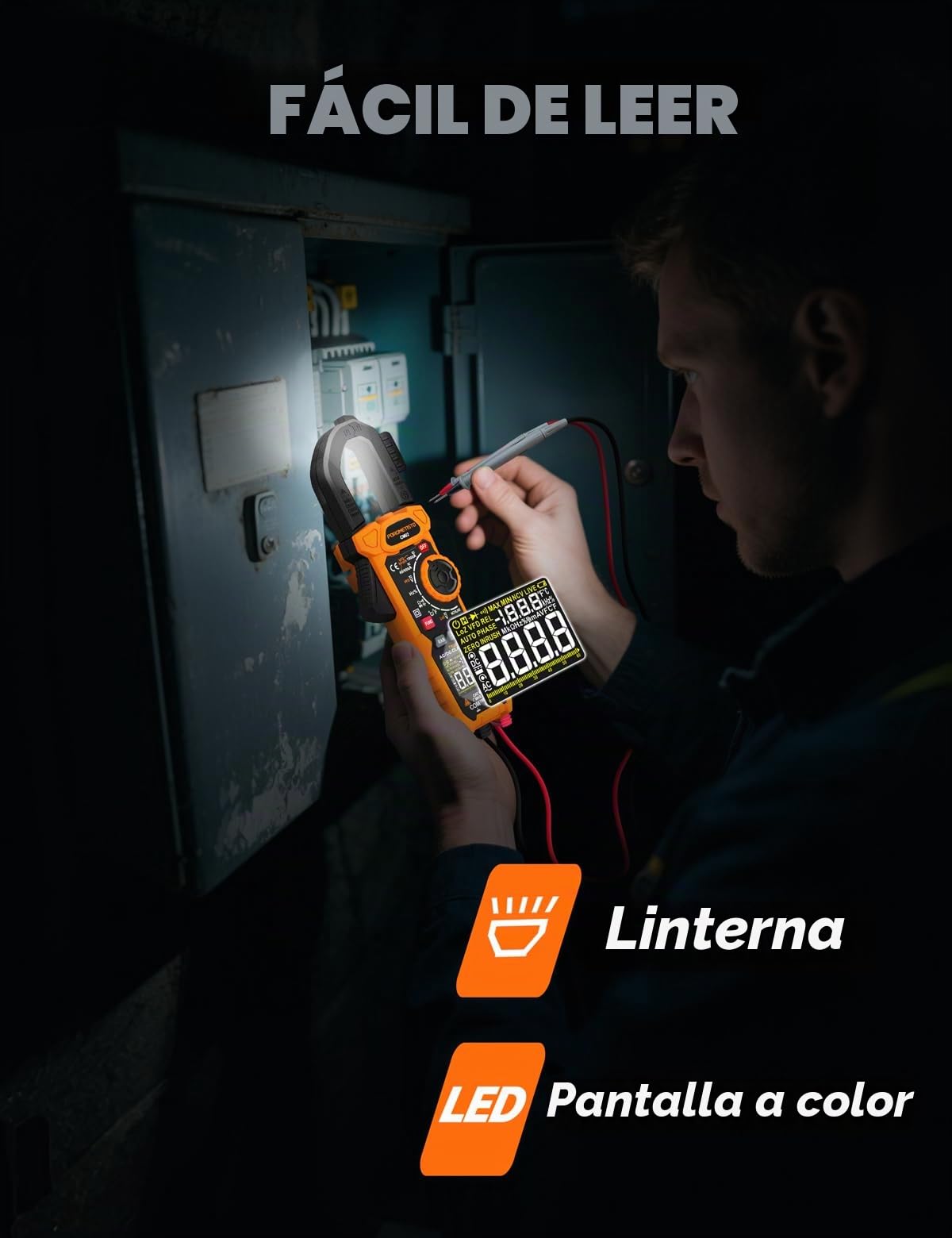 Pinza Amperimétrica POROMETISTO CM02,True RMS 6000 Cuentas 1000A AC/DC | Modo VFD,LOZ,Multimetro Digital Profesional mide corriente, voltaje, frecuencia, temperatura y capacitancia