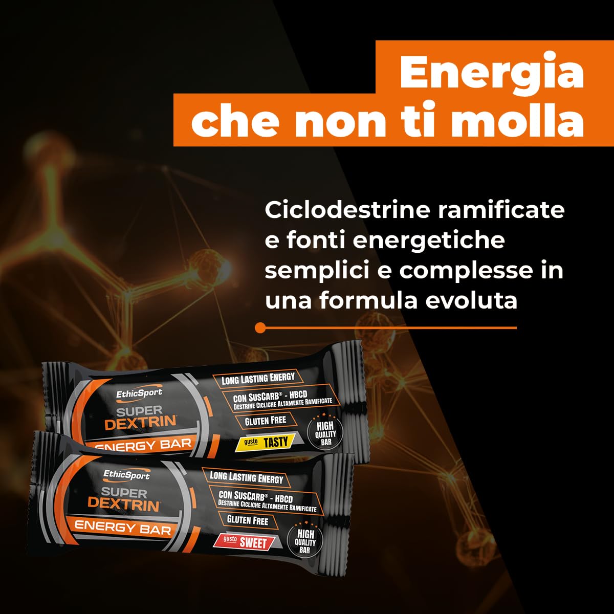 Super Dextrin Energy Bar EthicSport – Barretta energetica con carboidrati a rilascio prolungato e ciclodestrine ramificate SusCarb – Gluten free – 21 barrette da 45 g – gusti Sweet (dolce)
