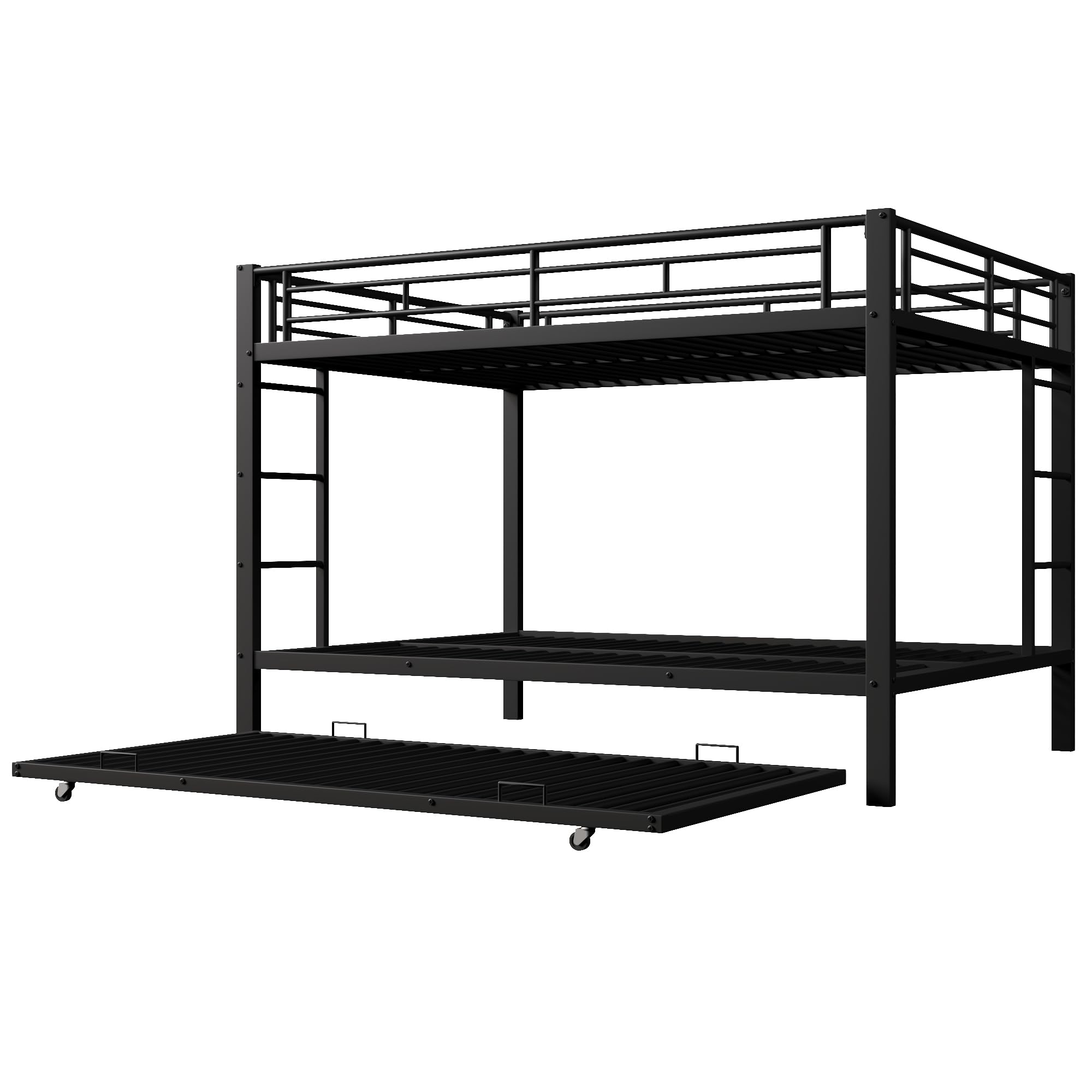 Moimhear 140x200cm, litera, cama de hierro, cama infantil, equipada con cama nido (90x190cm), barandillas altas, sin colchón (Negro)