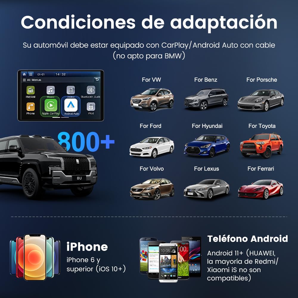 Adaptador 3en1 CarlinKit AIBOX-Lite，Soporta Sistema Android/CarPlay inalámbrico y función de Pantalla de Salida inalámbrica Android Auto/HD,Trae visualización de vídeo como Youtube,Netflix.