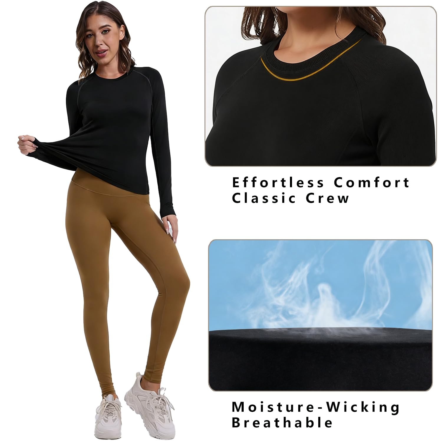 Camiseta Compresión Mujer Manga Larga Transpirable y Secado Rápido para Yoga,Pilates,Running,Entrenamiento - Top Deportivo