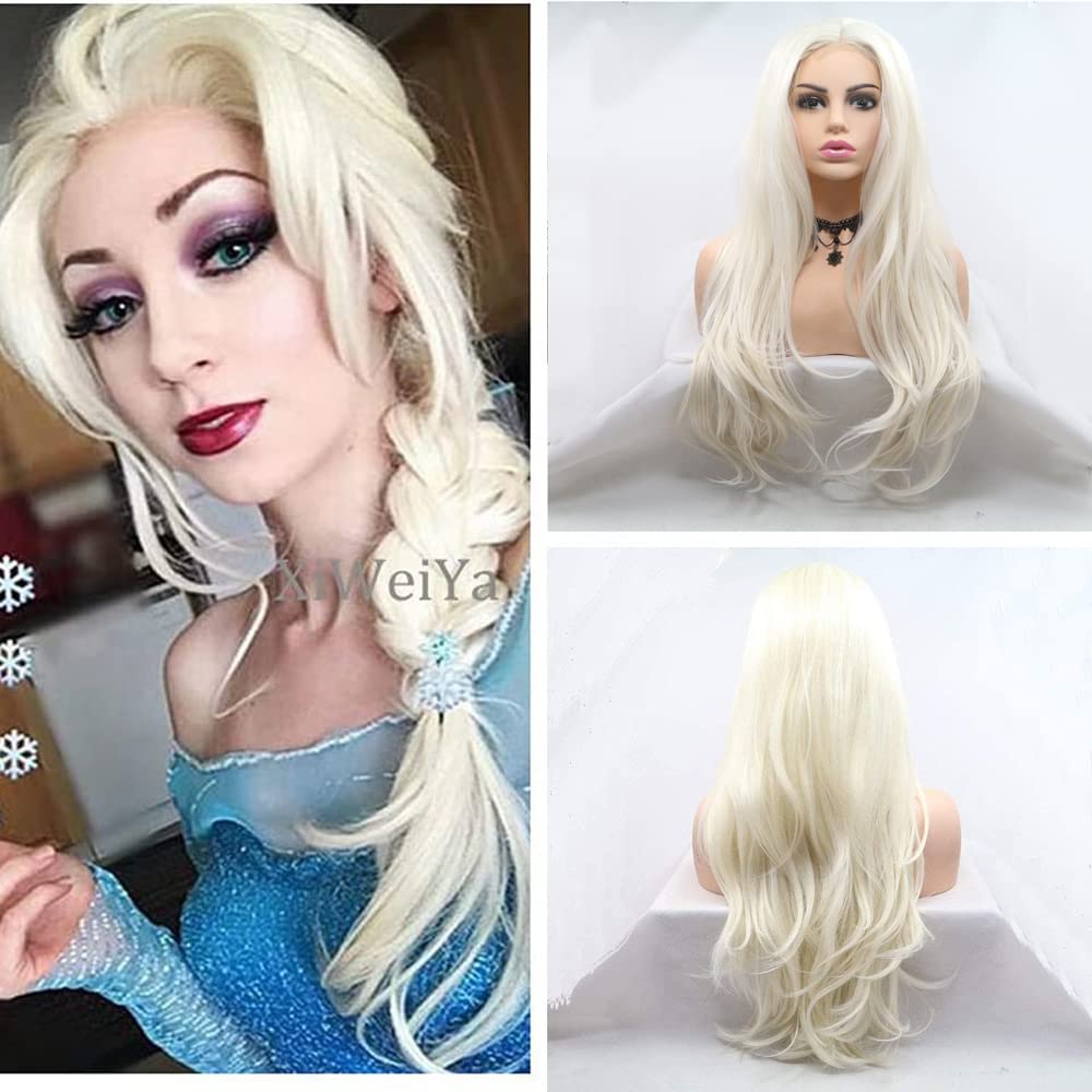 Amazon.com : Xiweiya Long Body Wavy Synthetic 1×4 U Lace Front Wig Platinum  Blonde White Soft Natural Hair Replacement Full Wig Heat Resistant Fiber  For Women 24 inch : Beauty & Personal Care