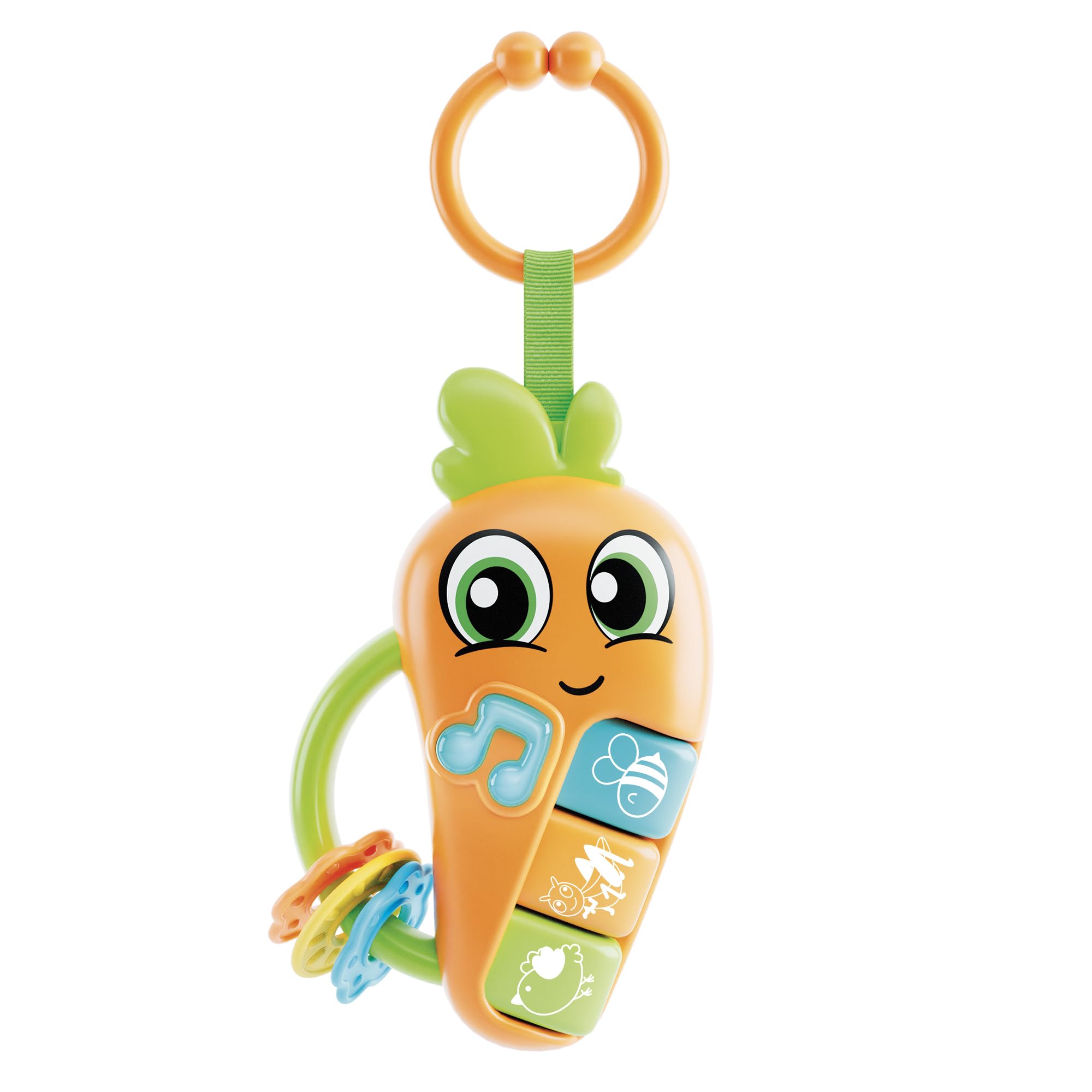 Lisciani - CAROTINA BABY - Sonajero Zanahoria - Juguete musical bebés 3m+ - Sonido y luz - Anillos dentición seguros - Despertar sensorial - Electrónico - Juguete educativo