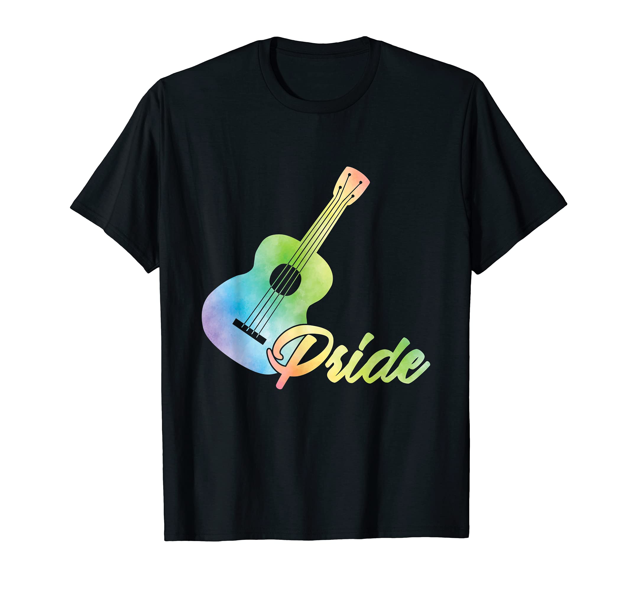 Pride Colorful Aloha Hawaiian Musician Uke Acoustic Guitar T-Shirt, Black