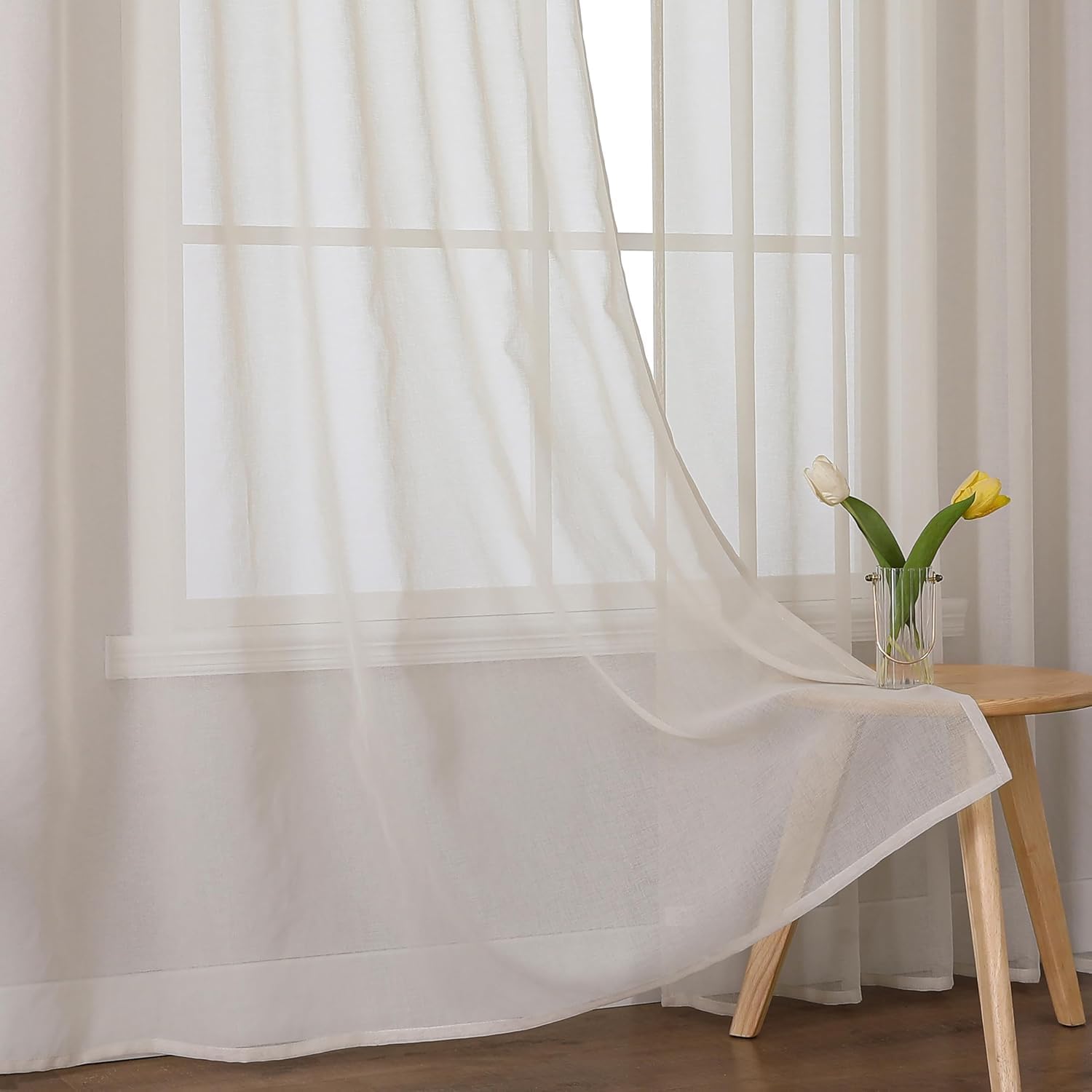 Joydeco Juego de 2 cortinas con cinta fruncidora de gasa, largas, translúcidas, de poliéster, modernas, transparentes, para salón, cortinas decorativas para dormitorio