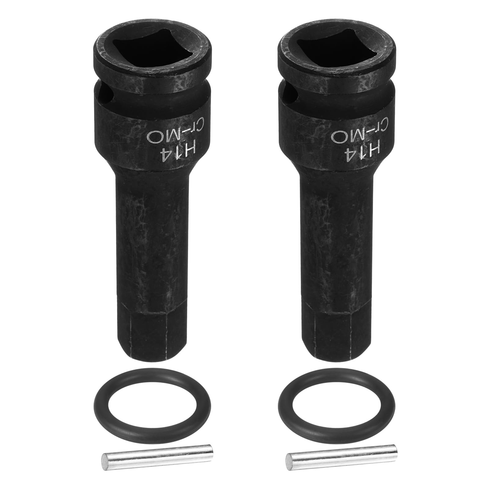 sourcing map 2pcs 1/2" Drive Impact Hex Bit Socket 14mm Metric CR-MO Steel 6-Point Sockets with Cotter Pin for Power Drill Drivers Adapter