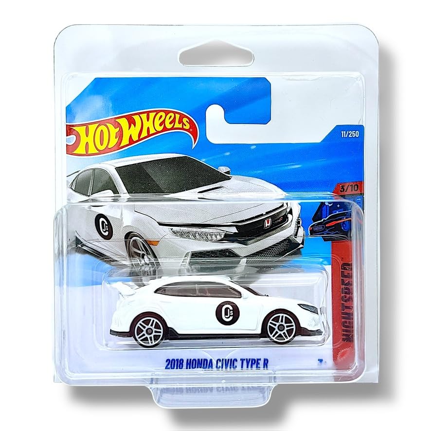 Hot Wheels 2018 Honda Civic Type R (White & Black) 3/10 Nightspeed - 2026-11/250 (Short Card) - includes a KLAS Car Keeper Protector Case - JJH88