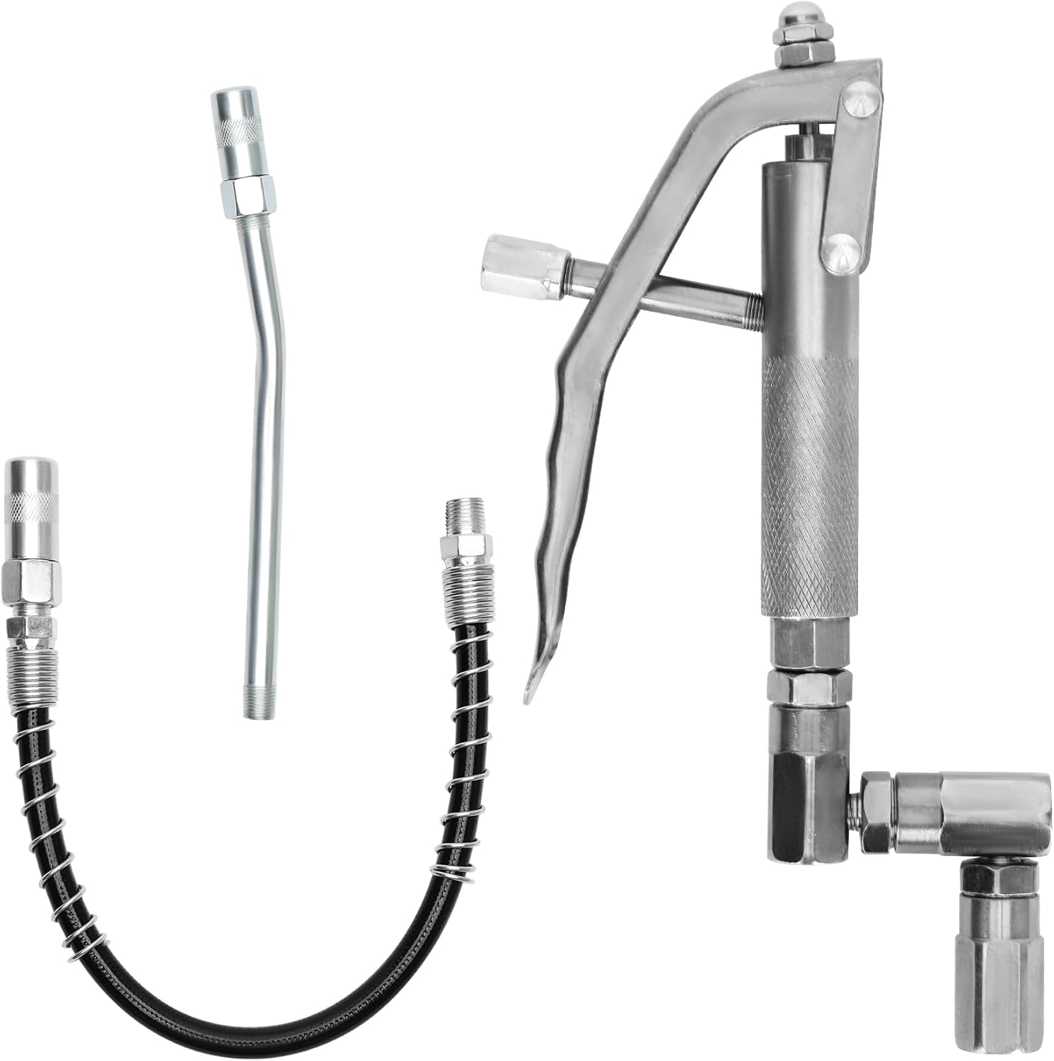 Control Handle Valve - Designed Specifically for Grease Pumps, Heavy-Duty High Pressure 7500psi, 1/4 Inch Thread, 18 Inch Flexible Interface, A4-Jaw Coupling, 360 Degree Rotation, and Spring