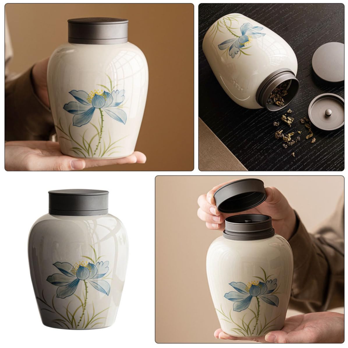 Recipiente de Cerámica para Té Capacidad de 700ml, Multi-funcional y Sellado Hermético Que Protege Humedad, Adecuado para Almacenamiento de Té y Frutos Secos