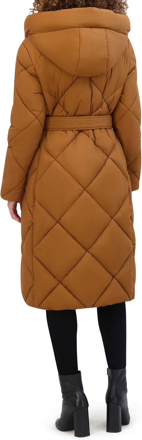 Kenneth Cole Women's Diamond Quilted Belted Puffer With Ultra Soft Plush Synthetic Fill - Image 4