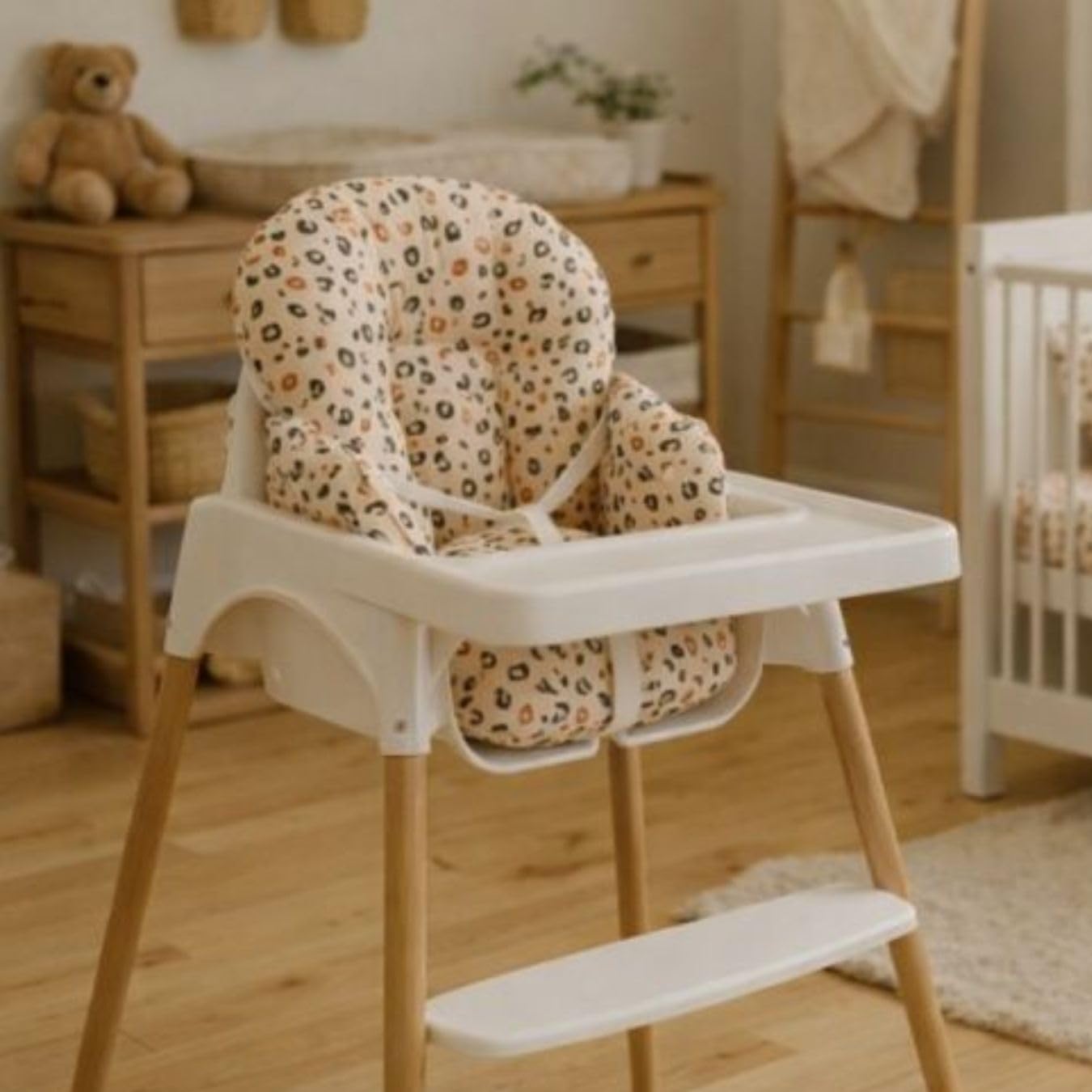 Easy Dort - Coussin de Chaise Haute bébé PU (Polyuréthane) - Motif Felyna Léopard - Avec Sangles - Fabriqué en France