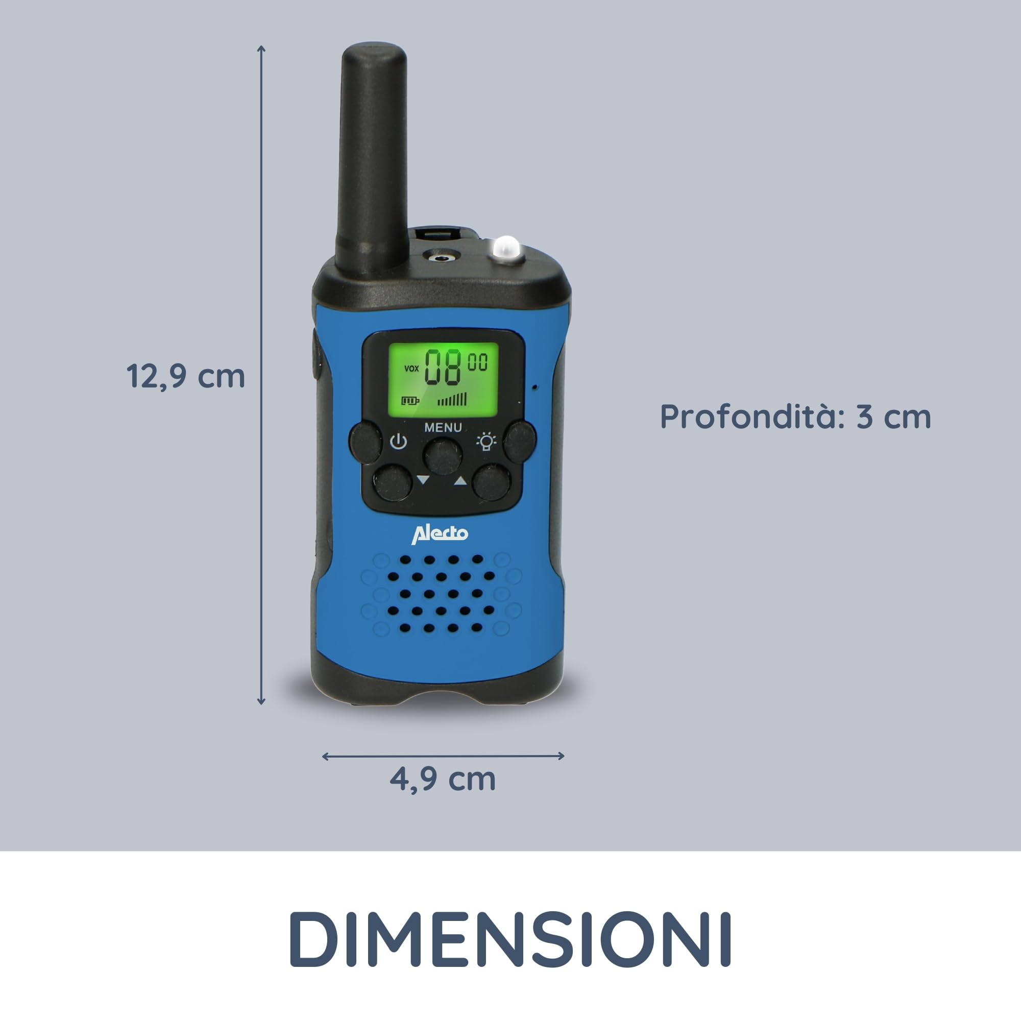 Alecto FR175BW Set di Due walkie Talkie - Talki Walki con Portata Fino a 7 km - Walky Walky per Bambini con 8 canali - Blu/Nero