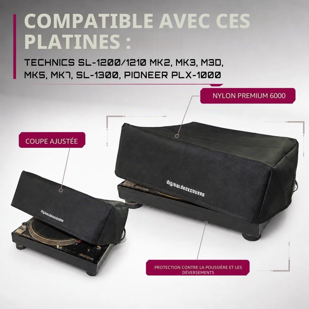 TECHNICS Housse anti-poussière pour platine vinyle SL-1200/SL-1210 & Pioneer PLX-1000 [Résistant à l'eau, antistatique, tissu de qualité supérieure] par DigitalDeckCovers