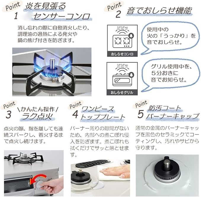 Amazon.co.jp: ガステーブル ガスコンロ 都市ガス12A・13A用 幅約56cm