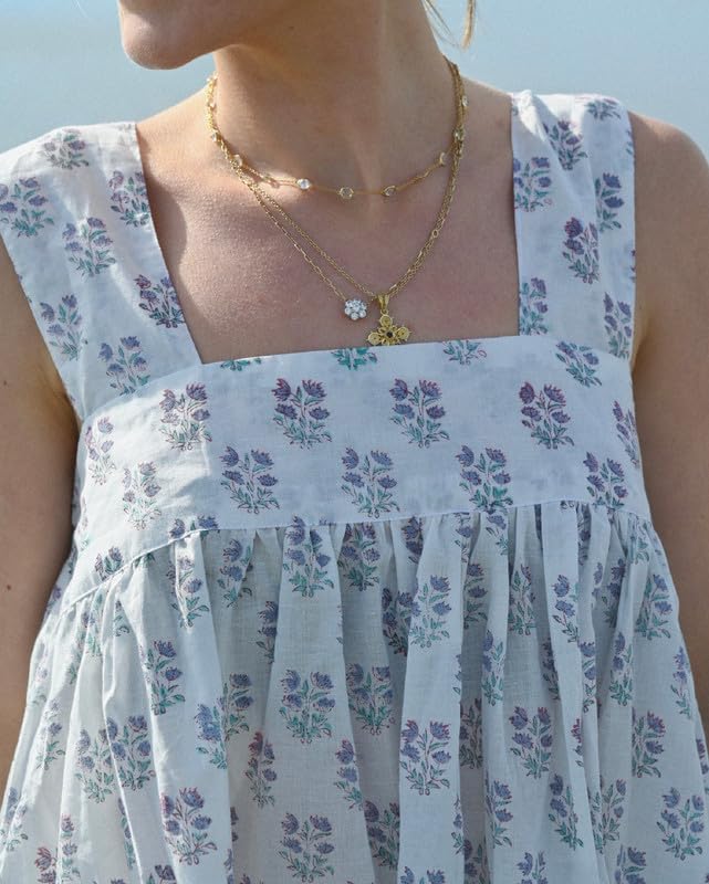 Image of Women Floral Tie Shoulder Mini Dress Cute Square Neck Loose Fit Beach Short Dress Backless Boho Vocation Sundress