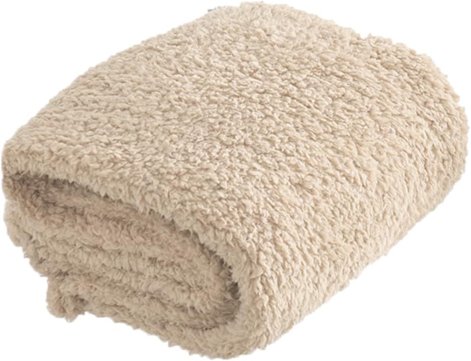 Comfortable Plush Pet Blanket Beige Sleep Mat for Dogs Cats Lightweight Cushion for Home and Travel Keeps Pets Warm and Floors