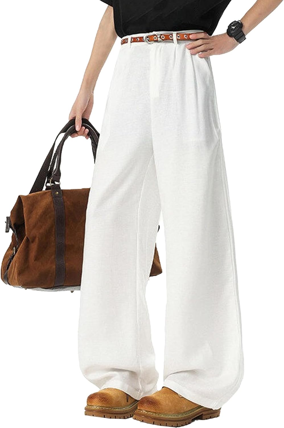 Mens Casual Dress Pants Business Pleated Baggy Wide Leg Vintage Relaxed Fit Slacks Work Office Trousers