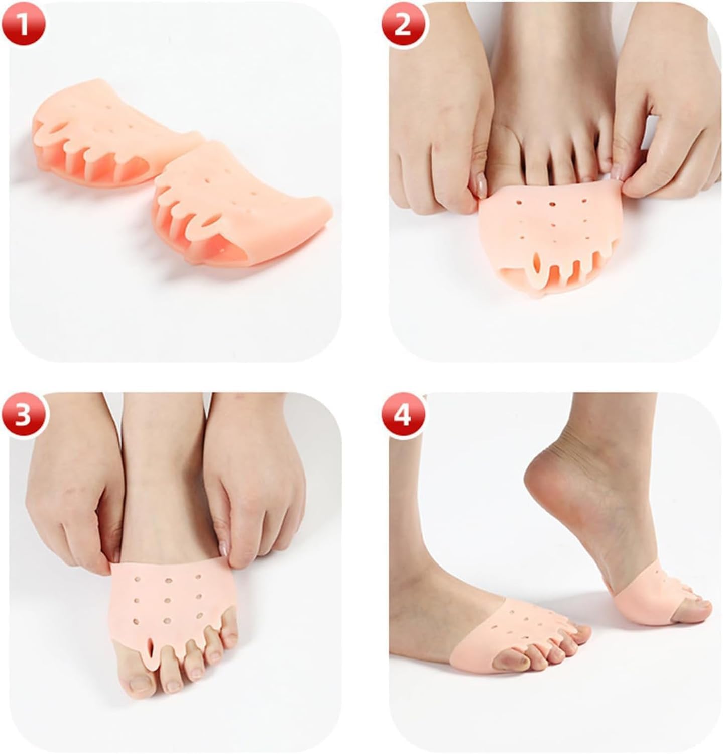 2Paar Ballenzeh-Korrektoren, Silikon zehentrenner pediküre, Zehentrenner Zehenspreizer Fußballen Kissen Atmungsaktiv Weich für Damen(Skin-2pairs)