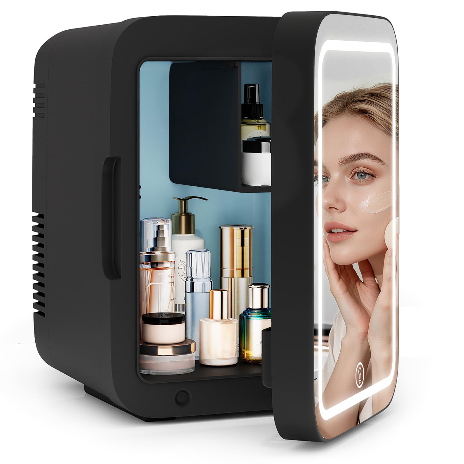 ARTETHYS Mini Fridge for Bedrooms 4L Skincare Beauty Fridge with LED Mirror Compact Car Fridge for Home Office Cosmetic, 220V AC/12V DC — view 9