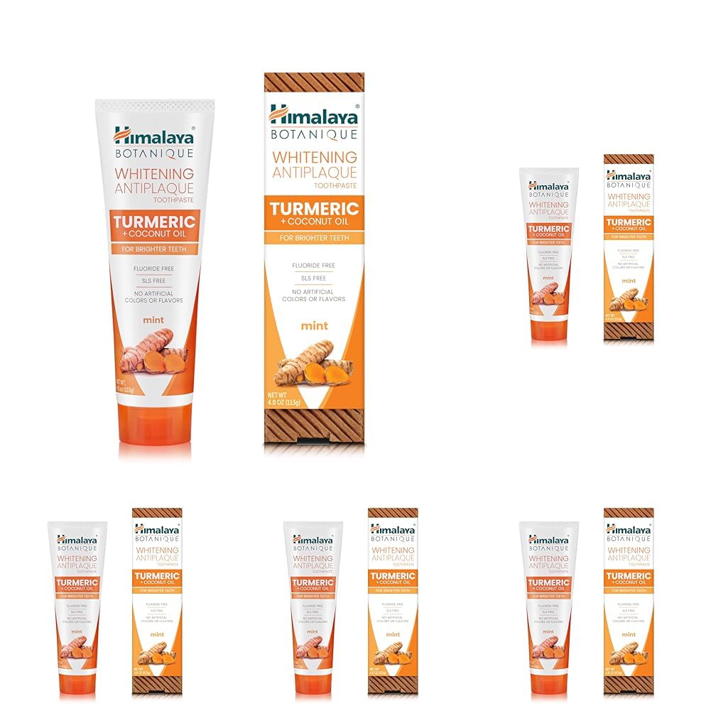 Himalaya Whitening Antiplaque Toothpaste with Turmeric + Coconut Oil for Brighter Teeth, 4 oz, (113 g) (Confezione da 5)