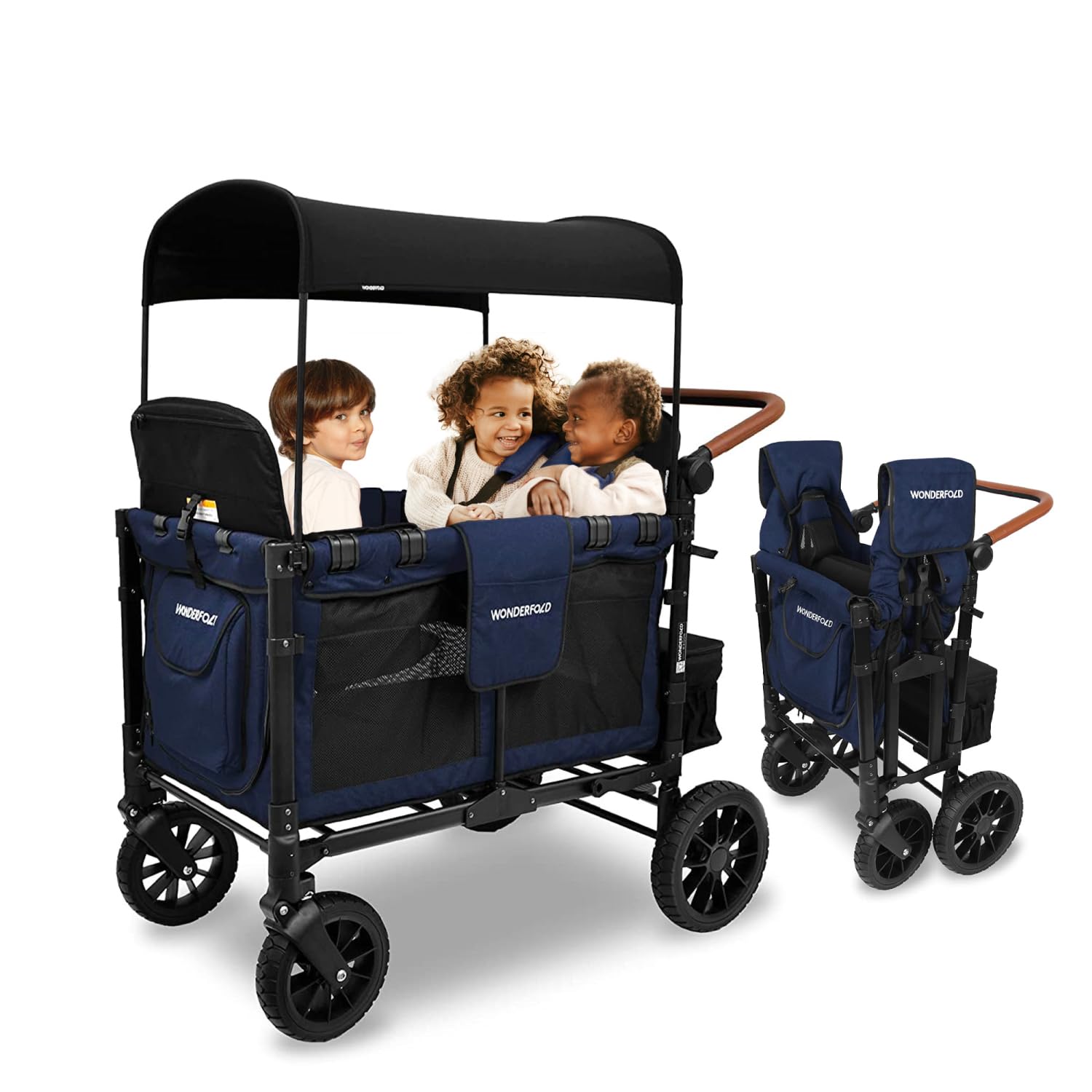 WONDERFOLD W4 Luxe Stroller Wagon (4 Seater) – Collapsible Wagon Stroller with Seats with Magnetic Buckle 5-Point Harnesses and Sun Canopy, Noble Navy WONDERFOLD W4 Luxe Stroller Wagon (4 Seater) – Collapsible Wagon Stroller with Seats with Magnetic Buckle 5-Point Harnesses and Sun Canopy, Noble Navy