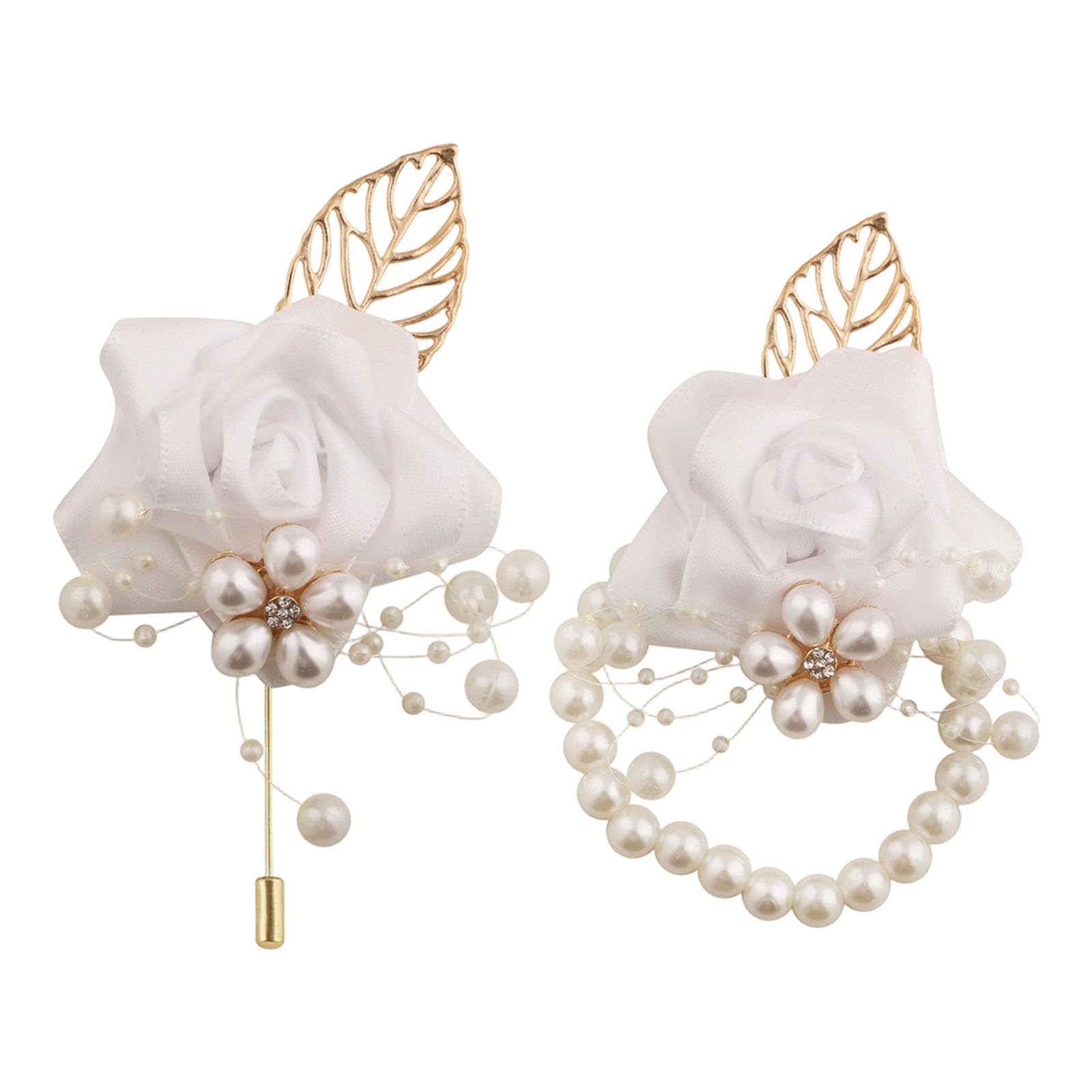 Stylish Pearls Silk Flower Wrist Corsage for Western Weddings Bridal Party Prom Dinner Formal Occasion Jewelry Elegant Mixed Color Floral Wrist Corsage and Boutonniere Set for Formal Ceremonies