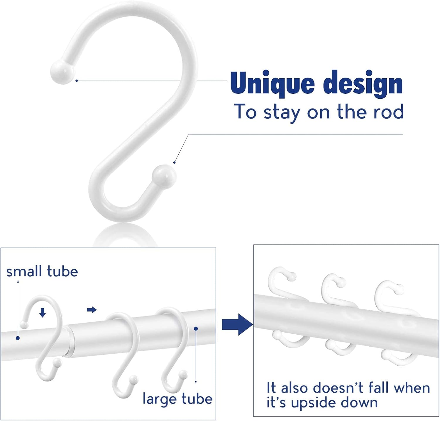 Metal Shower Curtain Hooks，Set of 12 Rings，Rust Resistant S Shaped Hooks Hangers for Shower Curtains, Kitchen Utensils, Clothing, Towels, etc. (White) image 3