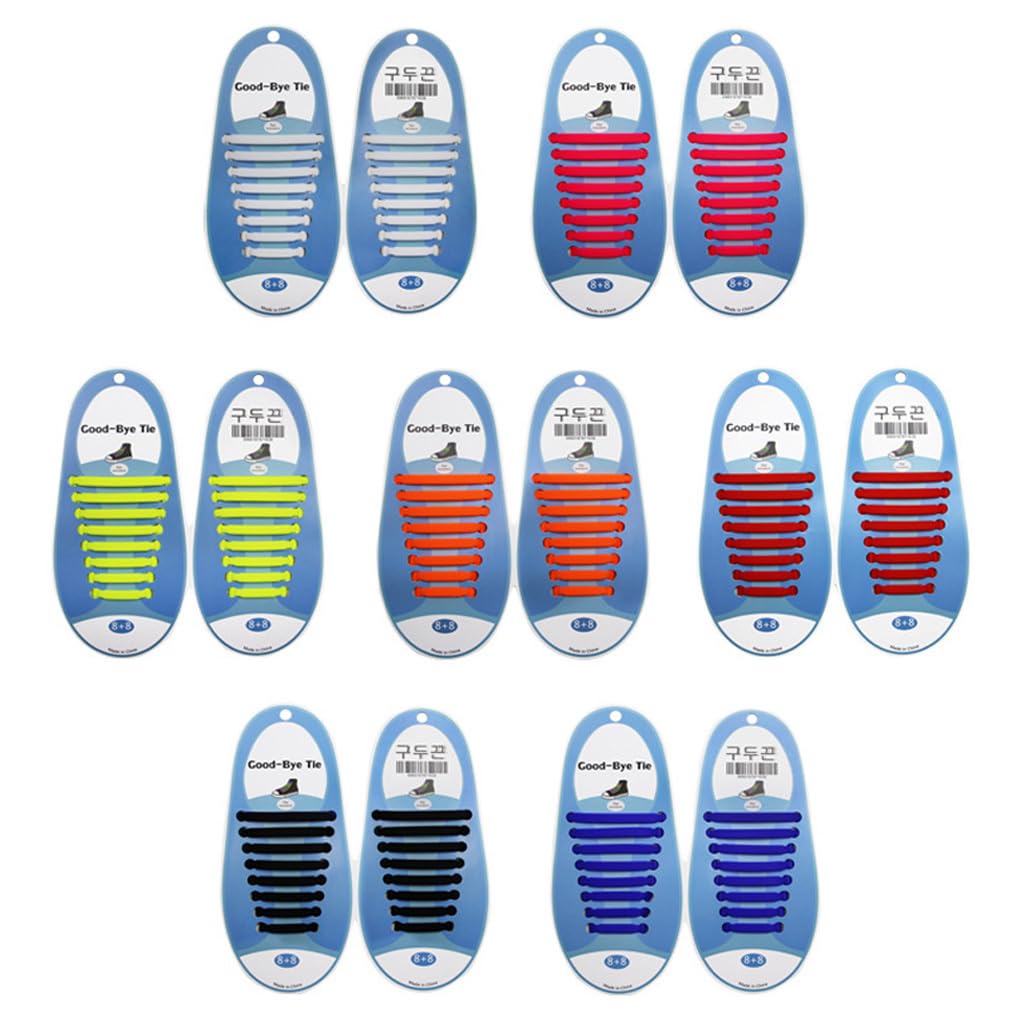 16 pezzi di lacci elastici per calzature, fibbie per fissaggio senza cravatta, Blu