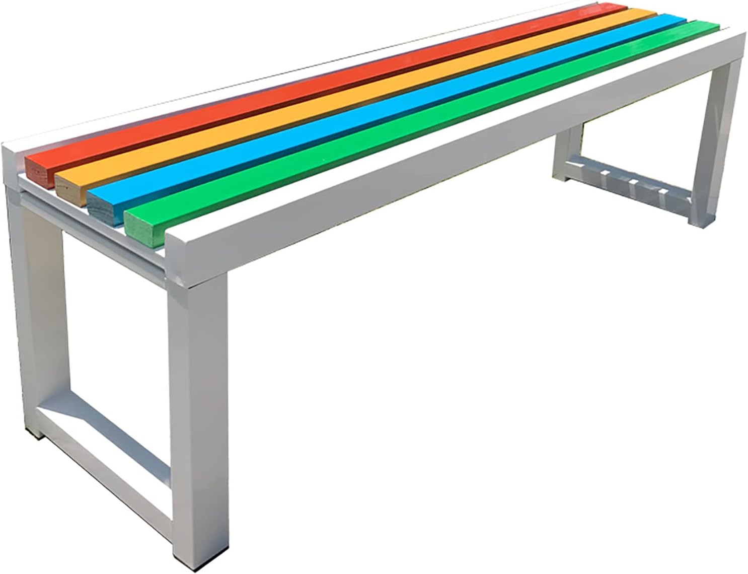 Garden Bench, Patio Bench with Anti-Rust Metal Frame Wooden Seater Outdoor Furniture for Lawn, Front Porch, Path 100cm Whiteframe