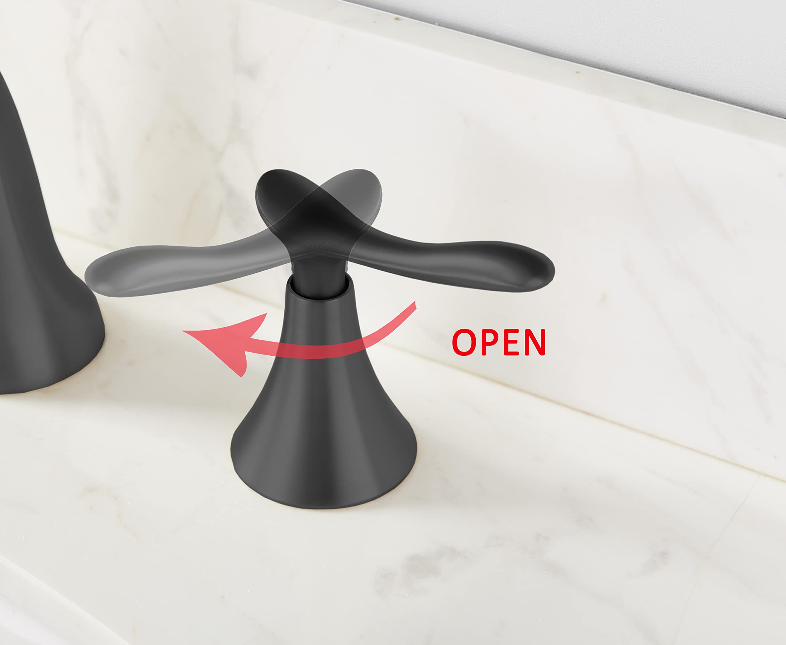 Comllen Widespread 3 Hole Matte Black Bathroom Faucet, Modern 8 Inch 2 Handle Black Bathroom Sink Faucet Solid Brass Lavatory Vanity Faucets with Water Hoses and Pop Up Drain