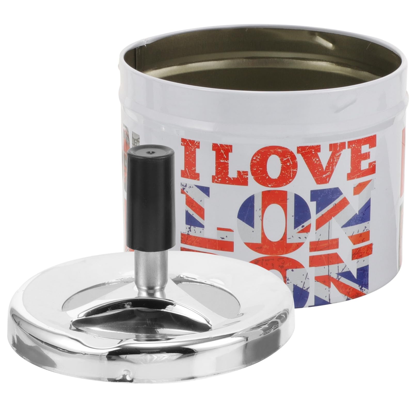 HOMSFOU Rotatable Stainless Steel Metal Ashtray with Automatic Extinguishing Lid, Decorative Smoking Tray for Indoor Use, Tabletop Ash Tray Souvenir Gift for Uk Travelers