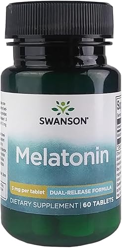 Swanson Melatonina de doble liberación - Suplemento para el horario del sueño (60 tabletas, 3 mg cada una)