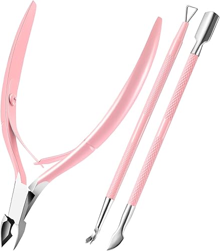 Cortador de cutículas con empujador de cutículas, cortador de cutículas, tijeras y empujador de cutículas triangulares, raspador pelador de uñas,