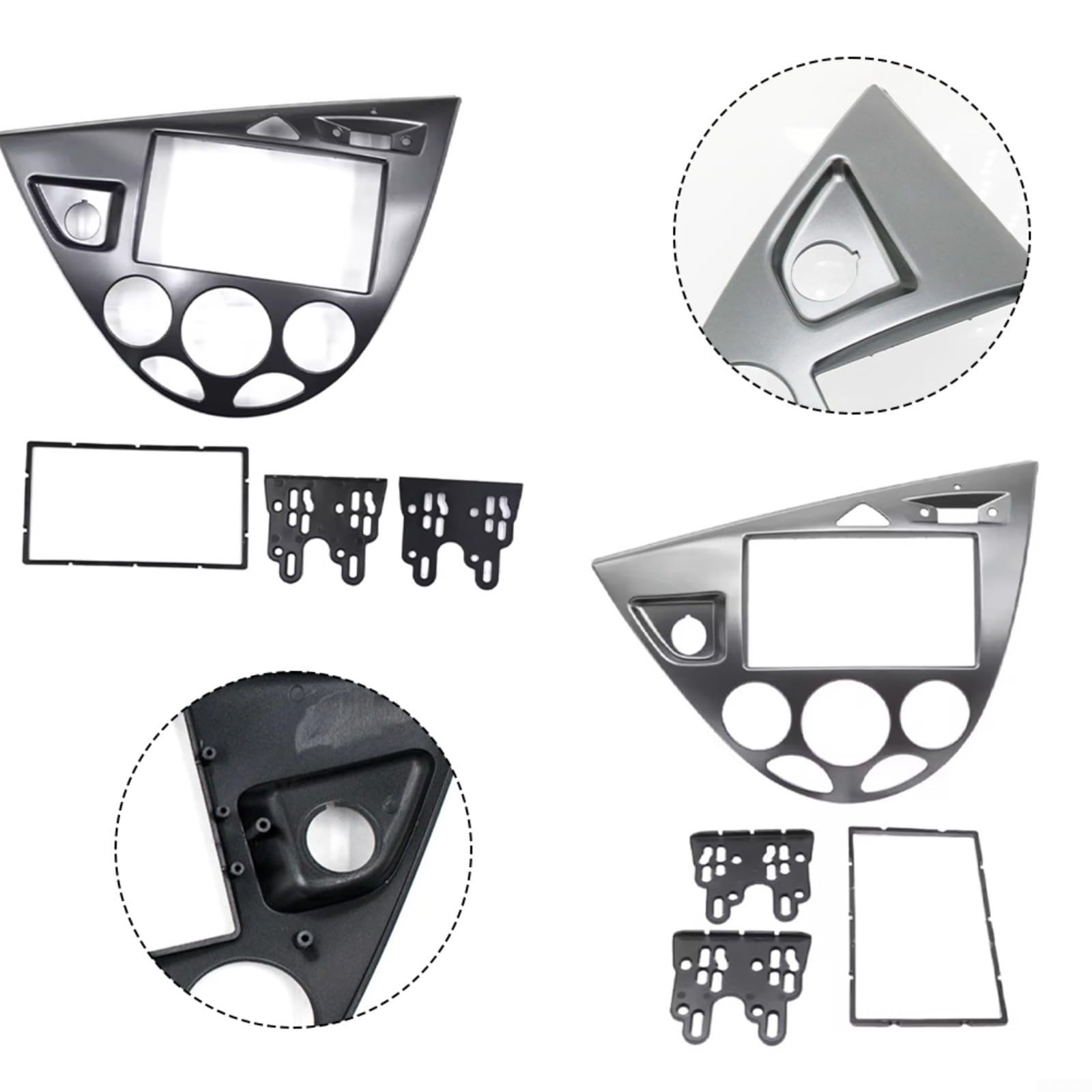 Mascherina per autoradio 2 DIN, per Ford Focus Mk1 e Fiesta (1998-2006), LHD, plastica ABS, nero opaco o grigio argento, adatto per radio Dual DIN da 7 pollici (Silver Gey)