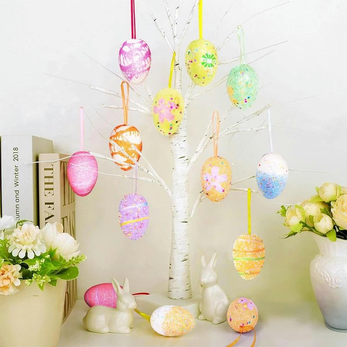 24–72 Stück Ostereier, zufällig hängende Bunte Schaumstoffeier, Bastelornamente für Zuhause, Party, Baum, Osterdekoration, Kindergeschenke, Spielzeug, 48 Stück, zufällige Farbe