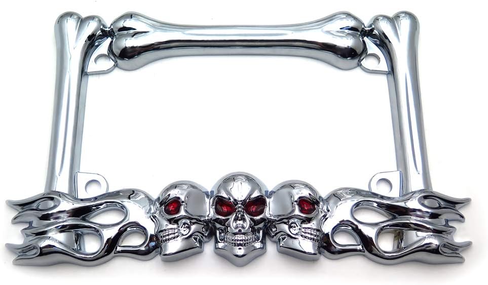 HTTMT- MT294-006-CD- Cruiser Accessories Skull & Flame Motorcycle License Plate Frame (Chrome) Durable And Long Lasting.
