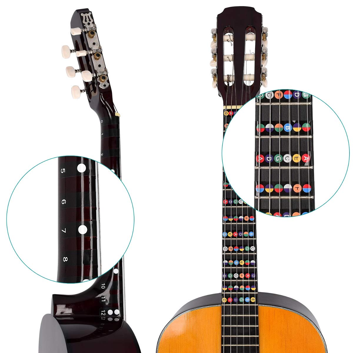 kwmobile Guitar Fretboard Stickers Set Guitar Note Stickers for