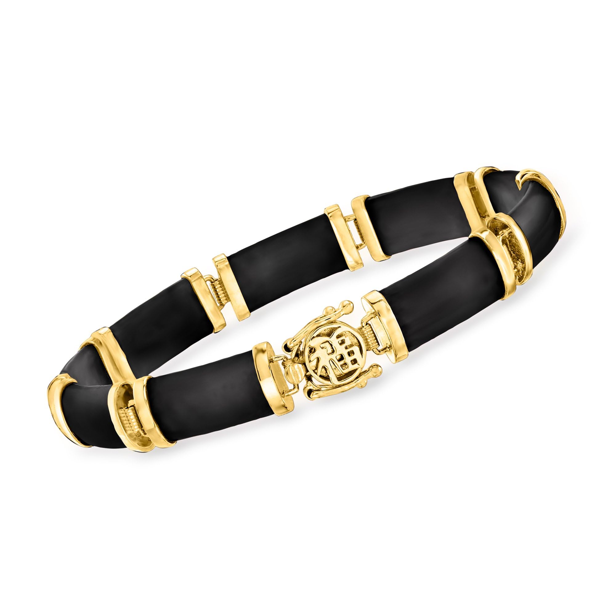 Ross-SimonsBlack Agate Good Fortune Bracelet in 18kt Gold Over Sterling