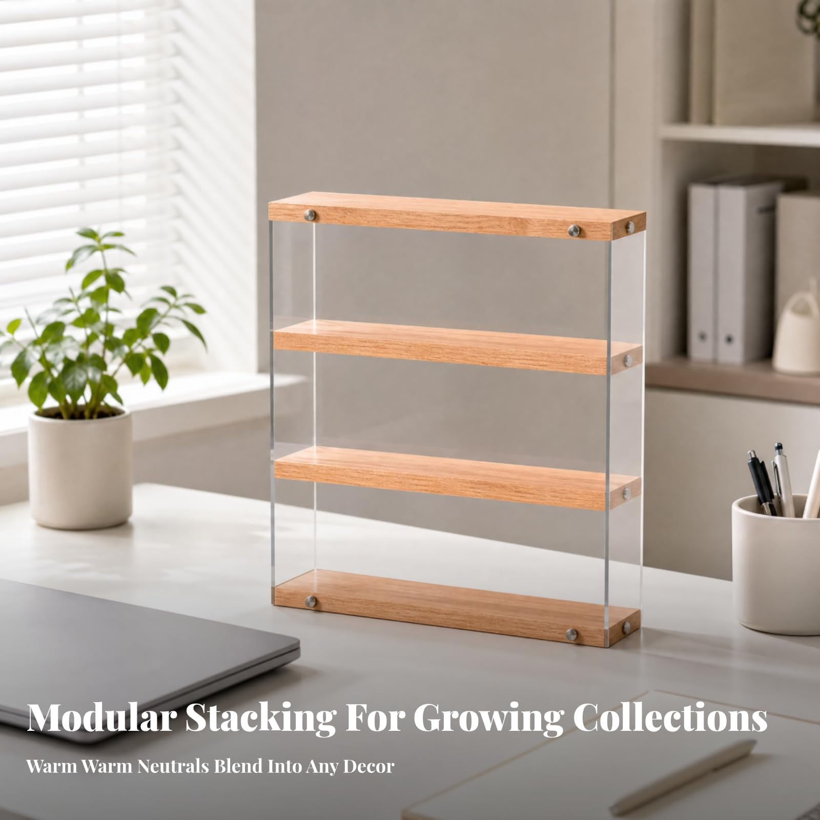 Colcolo Display-Schrank mit Holzmasungsböden Staubdicht Sammelfigurenschrank mit Staubschutz Acrylvitrine für Puppensamml, Regal , 30CM , 4-Stufig