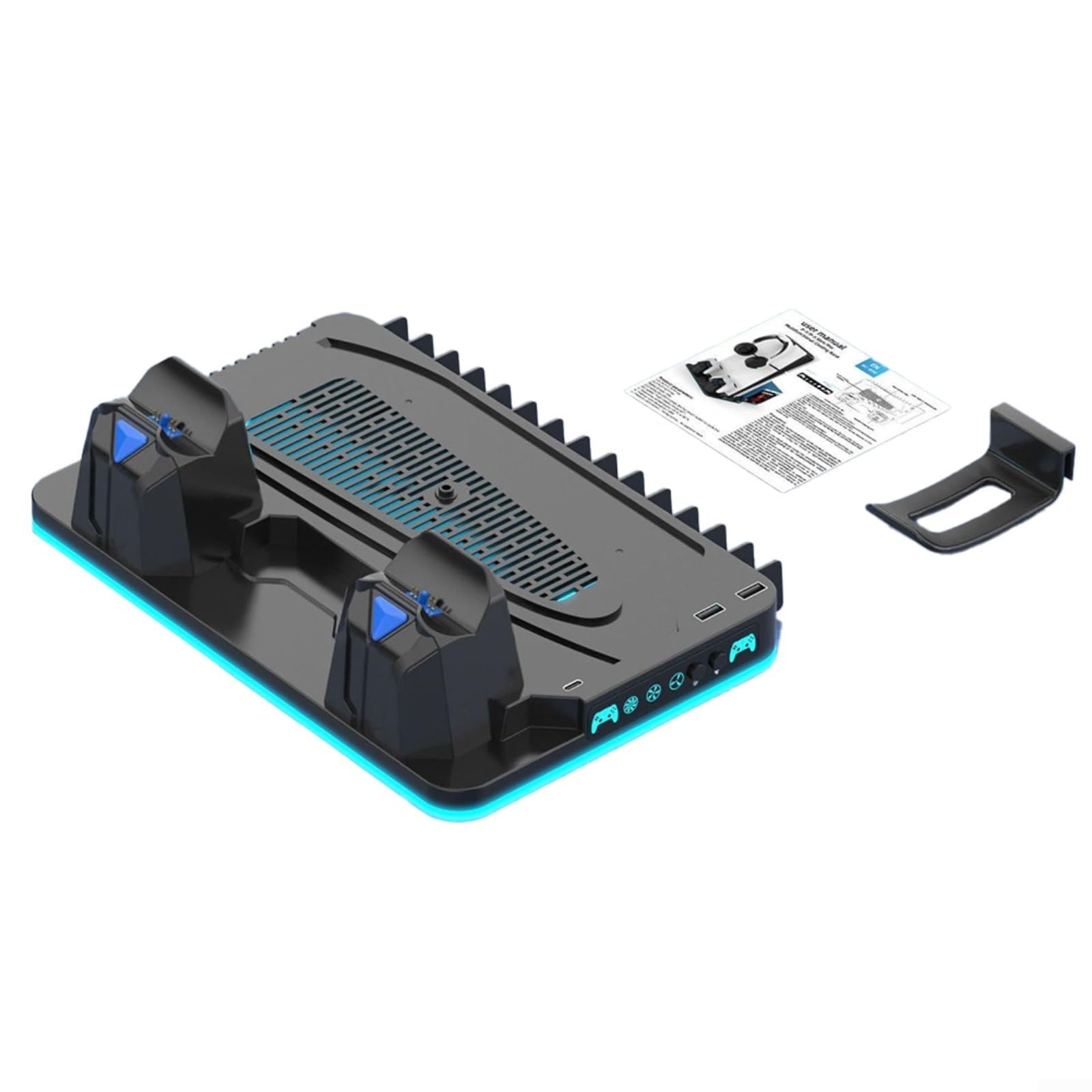 Manette Station de charge pour Slim Pro Multi Charging avec crochet pour casque Support disque Ports USB RGB LED Gaming Accessoires Stand (noir)