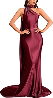 MUXXN Women Halter Formal Dresses for Women Long Maxi Backless Wedding Guest Gown Satin Evening Party Prom Dress